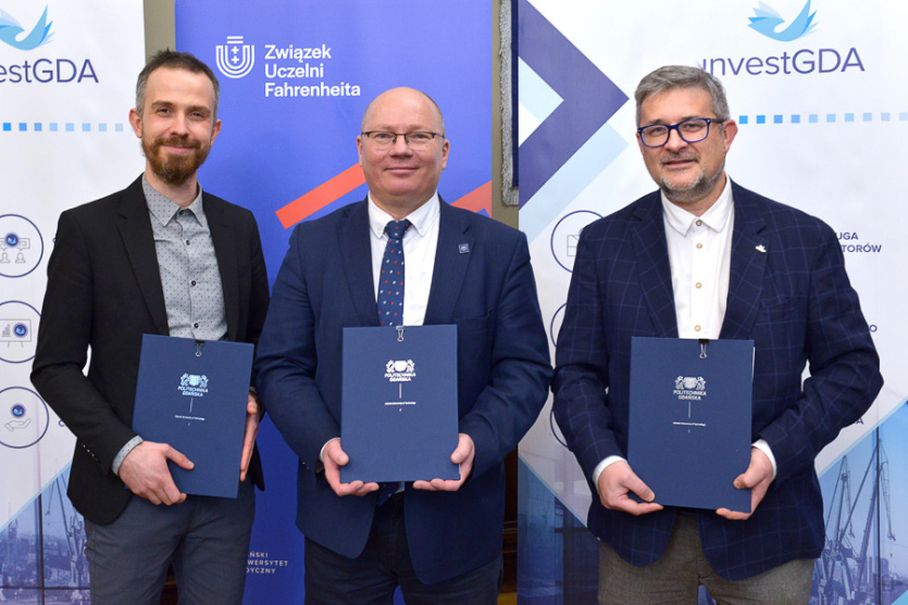 Na zdj. od lewej: Maciej Cieślik, wiceprezes zarządu InvestGDA, prof. Krzysztof Wilde PG, rektor PG i przewodniczący FarU, Marek Ossowski, prezes InvestGDA