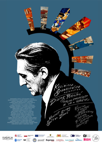 Plakat wystawy Dialog pokoleń z profilem Kazimierza Śramkiewicza