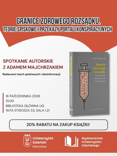 Plakat z informacją o spotkaniu autorskim z Adamem Majchrzakiem