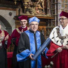 Od lewej: prof. Krzysztof Bielawski, dr hab. Arnold Kłonczyński prof. UG, dr Thomas Bach, prof. Jerzy Gwizdała, fot. K. Mystkowski/KFP