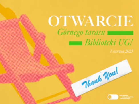 Plakat reklamujący Dzień Dziecka w BUG: na żółtym tle różowy leżak