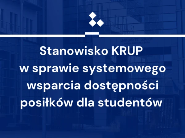 grafika z napisem "Stanowisko KRUP w sprawie systemowego wsparcia dostępności posiłków dla studentów
