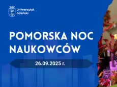 Grafika Pomorska Noc Naukowców - fragment z białym tekstem na niebieskim tle