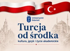 Fragment plakatu Turcja od środka z motywem flag narodowych Polski i Turcji