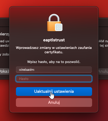 uaktualnij ustawienia zaufania certyfikatu