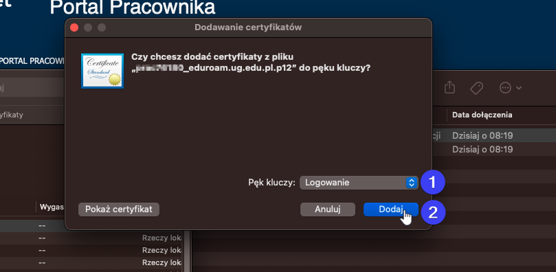 dodaj do pęku kluczy