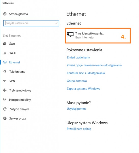 Ethernet win10 trwa identyfikowanie