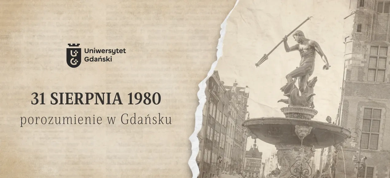 Grafika w sepii z motywem gdańskiego Neptuna - 31 sierpnia 1980